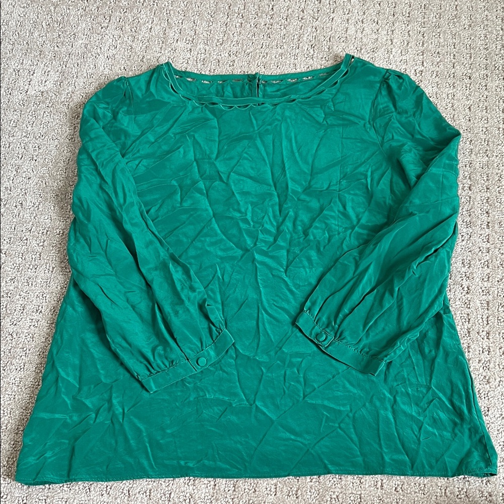 J. Crew Silk Emerald Green Long Sleeve Women's Top